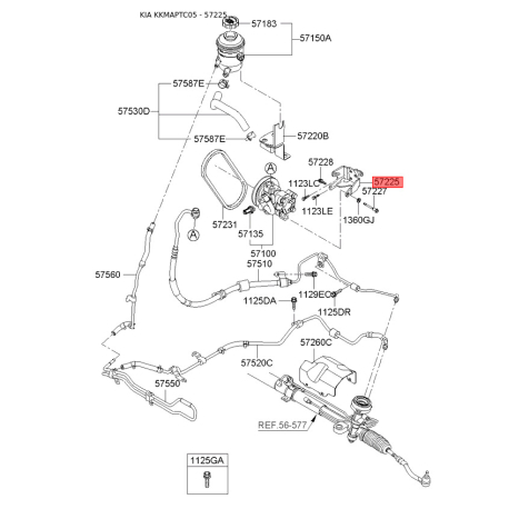 Крепления бачка и трубок гидроусилителя руля (ГУР) 57225-22500 Mobis - 5722522500 - схема с каталога 57225, KKMAPTC05 5722522500