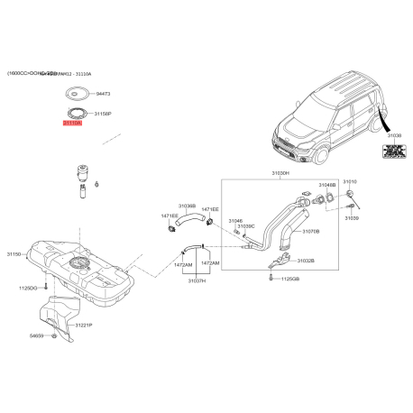 Блок (модуль) топливного насоса 31110-2K950 Mobis - 311102K950 - схема с каталога 31110A, KEURPAM12 311102K950
