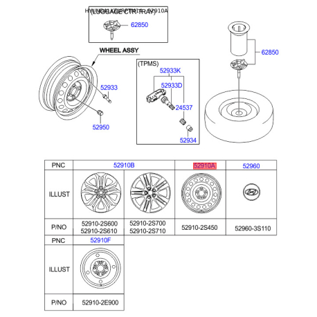 Диск 52910-2S450 Mobis - 529102S450 - схема з каталогу 52910A, KEURPTM14 529102S450