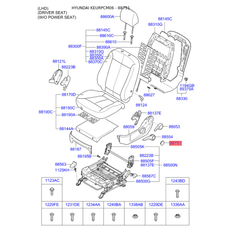 Сидение крепление 88015-2B000J9 Mobis - 880152B000J9 - схема с каталога 88751, KEURPCM06 880152B000J9