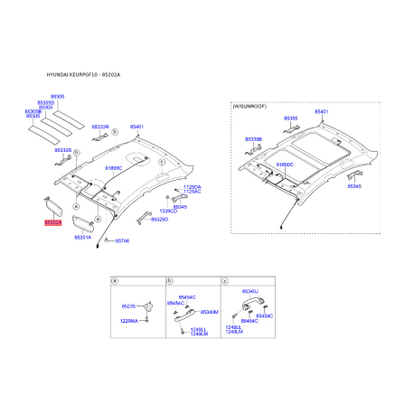 Солнцезащитный козырёк правый 85202-3S600YDA Mobis - 852023S600YDA - схема с каталога 85202A, KEURPGF10 852023S600YDA