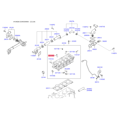 Напрямна втулка клапана 22114-02920 Mobis - 2211402920 - схема з каталогу 22114A, EUR0509900 2211402920