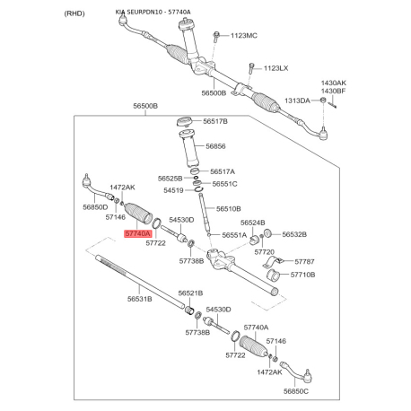 Пильовик кермового механізму 57740-2K010 Mobis - 577402K010 - схема з каталогу 57740A, SEURPDN10 577402K010