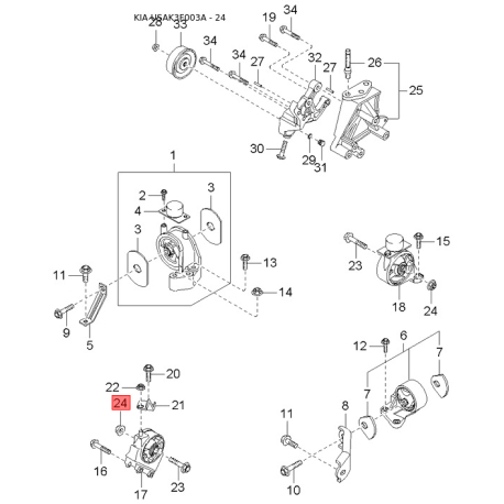 Гайка двигателя 21845-24000 Mobis - 2184524000 - схема с каталога 24, USAK3F003A 2184524000