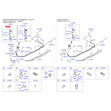 Фильтр топливный 31911-2R800 Mobis - 319112R800 - схема с каталога 31911B, HEURPJDH09 319112R800