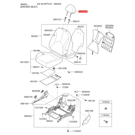 Регулировочный элемент, подголовник 88700-1G000384 Mobis - 887001G000384 - схема с каталога 88600A, KEURPTC05 887001G000384