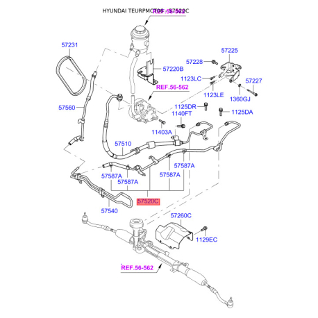 Гидравлический шланг(трубка), рулевое управление 57520-1E001 Mobis - 575201E001 - схема с каталога 57520C, TEURPMCT06 575201E001