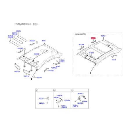 Ручка (поручень), внутреннее оснащение задняя правая 85431-3SRR0 Mobis - 854313SRR0 - схема с каталога 85355, KEURPGF10 854313SRR0