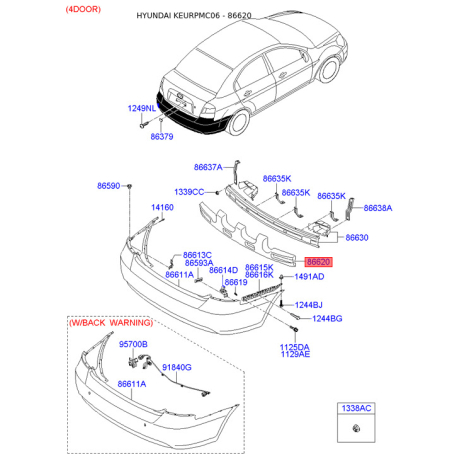 Гасник, буфер 86620-1E100 Mobis - 866201E100 - схема з каталогу 86620, KEURPMC06 866201E100