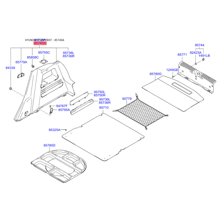 Оббивка багажника права 85740-1C020WK Mobis - 857401C020WK - схема з каталогу 85740A, IEURPTBI07 857401C020WK