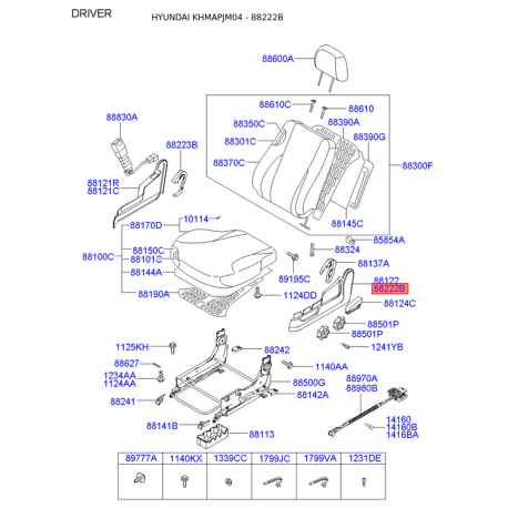 Сидение крепление 88122-2E000Z9 Mobis - 881222E000Z9 - схема с каталога 88222B, KHMAPJM04 881222E000Z9