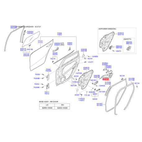 Проводка (джгут, коса) дверей 81471-2R000 Mobis - 814712R000 - схема з каталогу 81471F, HEURPJDH09 814712R000