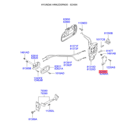 Тримач скла дверей лівий 82484-2D001 Mobis - 824842D001 - схема з каталогу 82484, HMA2D0PA00 824842D001