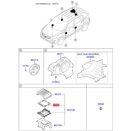 Сабвуфер 96374-3W000 Mobis - 963743W000 - схема с каталога 96374, KKMAPSL10 963743W000