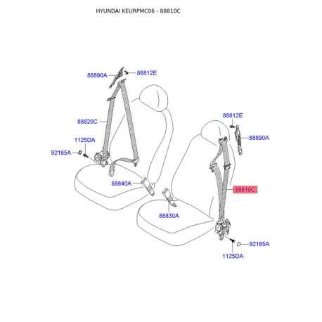Ремень безопасности левый 88870-1E030WK Mobis - 888701E030WK - схема с каталога 88810C, KEURPMC06 888701E030WK