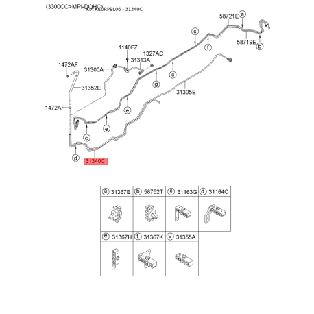 Топливопровод 31340-3E310 Mobis - 313403E310 - схема с каталога 31340C, KEURPBL06 313403E310