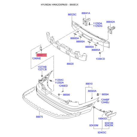 Кронштейн, буфер верхній 86681-2D500 Mobis - 866812D500 - схема з каталогу 86681X, HMA2D0PA00 866812D500