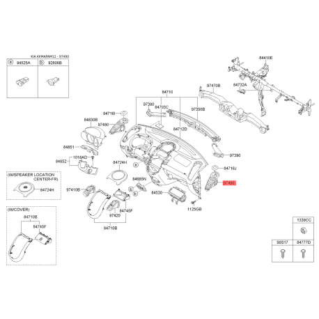 Воздуховод системы отопления и кондиционирования правый 97460-2K000WK Mobis - 974602K000WK - схема с каталога 97490, KKMAPAM12 974602K000WK