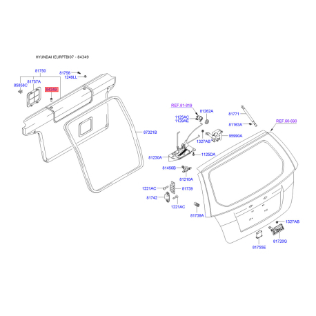 Пистон (клипса) обивки багажника 84349-43000WK Mobis - 8434943000WK - схема с каталога 84349, IEURPTBI07 8434943000WK