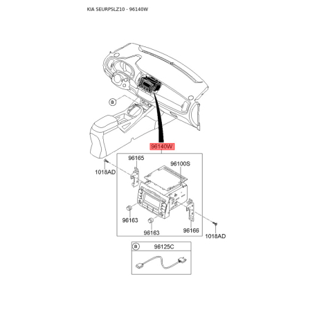 Магнитола 96160-3U230WK Mobis - 961603U230WK - схема с каталога 96140W, SEURPSLZ10 961603U230WK