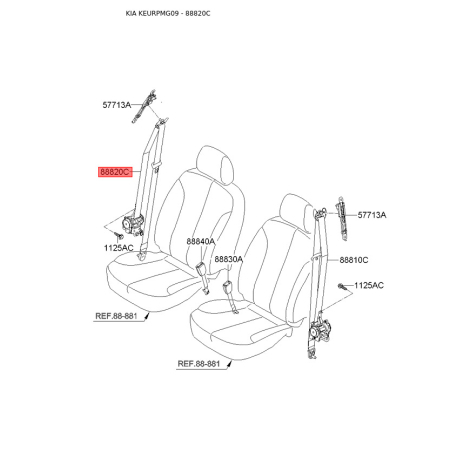 Ремень безопасности правый 88820-2G200VA Mobis - 888202G200VA - схема с каталога 88820C, KEURPMG09 888202G200VA