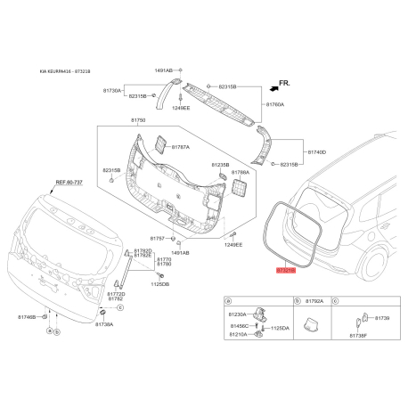 Уплотнитель (прокладка), заднее стекло 87321-A4000 Mobis - 87321A4000 - схема с каталога 87321B, KEURPA416 87321A4000