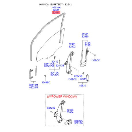 Направляюча скла дверей права 82558-1C000 Mobis - 825581C000 - схема з каталогу 82541, IEURPTBI07 825581C000