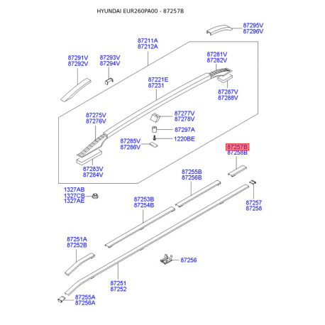 Молдинг даху задній лівий 87257-26000 Mobis - 8725726000 - схема з каталогу 87257B, EUR260PA00 8725726000