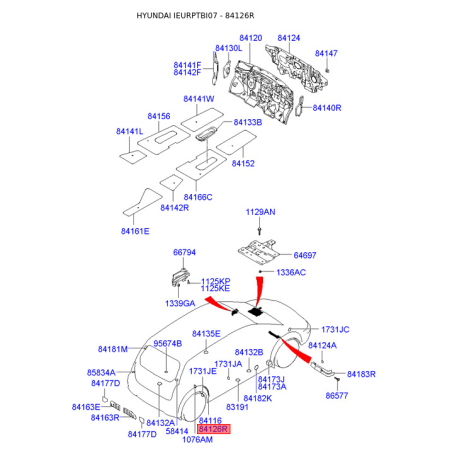 Накладка арки колеса наружная пластиковая правая 84126-1C000 Mobis - 841261C000 - схема с каталога 84126R, IEURPTBI07 841261C000