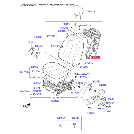 Сидение крепление 88391-2H0004W Mobis - 883912H0004W - схема с каталога 88390N, KEURPHD06 883912H0004W