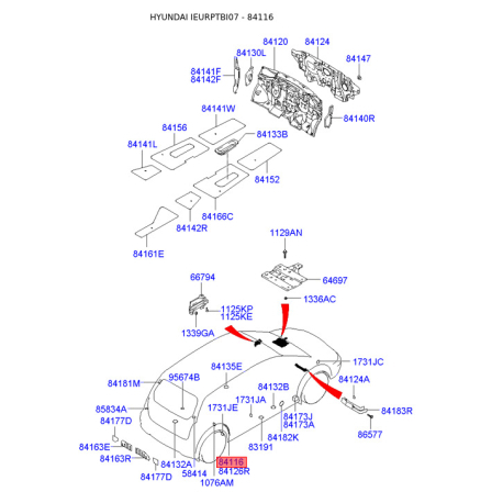 Накладка арки колеса наружная пластиковая левая 84116-1C000 Mobis - 841161C000 - схема с каталога 84116, IEURPTBI07 841161C000