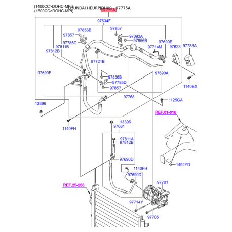 Трубопровод высокого / низкого давления, кондиционер 97775-2R300 Mobis - 977752R300 - схема с каталога 97775A, HEURPJDH09 977752R300