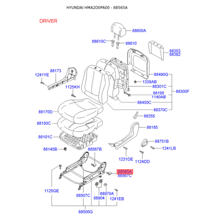 Каркас сидіння задній 88565-2D001SX Mobis - 885652D001SX - схема з каталогу 88565A, HMA2D0PA00 885652D001SX