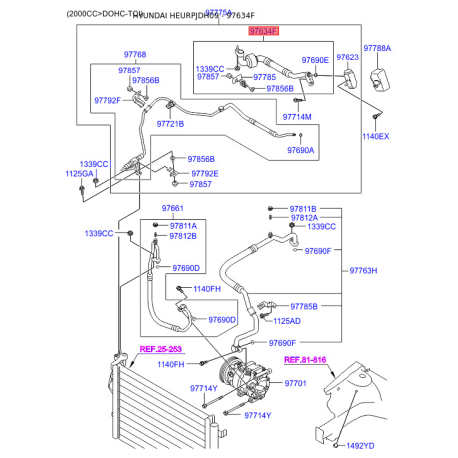 Трубопровід високого/низкого тиску, кондиціонер 97764-2R200 Mobis - 977642R200 - схема з каталогу 97634F, HEURPJDH09 977642R200