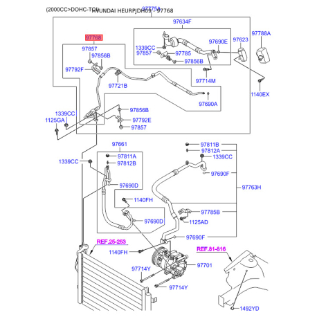 Трубопровід високого/низкого тиску, кондиціонер 97768-2R300 Mobis - 977682R300 - схема з каталогу 97768, HEURPJDH09 977682R300