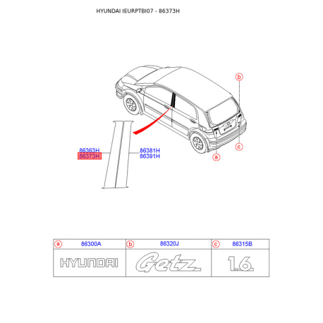 Облицовка / защитная накладка, боковина задняя правая 86373-1C001 Mobis - 863731C001 - схема с каталога 86373H, IEURPTBI07 863731C001