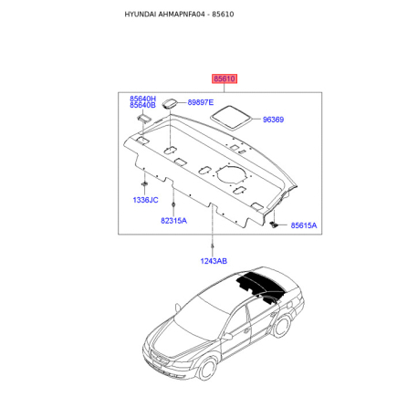 Полка багажника 85610-3K360QD Mobis - 856103K360QD - схема с каталога 85610, AHMAPNFA04 856103K360QD