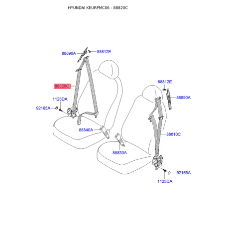 Ремень безопасности правый 88880-1E130WK Mobis - 888801E130WK - схема с каталога 88820C, KEURPMC06 888801E130WK
