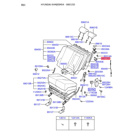 Сидіння кріплення праве 88731-1C000U7 Mobis - 887311C000U7 - схема з каталогу 88015D, KHMJPJM04 887311C000U7