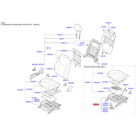 Сидіння кріплення 88600-3X090RY Mobis - 886003X090RY - схема з каталогу 88600G, KEURPSD14 886003X090RY