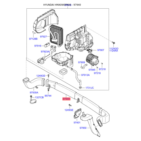 Воздуховод системы отопления и кондиционирования левый 97940-2B000 Mobis - 979402B000 - схема с каталога 97940, HMA0W0PA06 979402B000