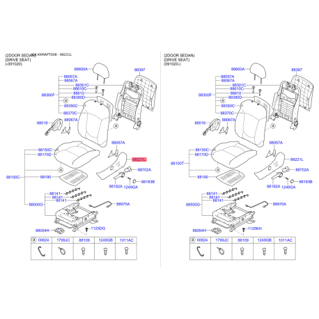 Сидіння кріплення ліве 88170-1M000WK Mobis - 881701M000WK - схема з каталогу 88221L, KKMAPTD08 881701M000WK