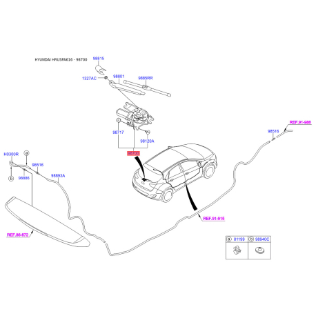 Двигун склоочисника 98700-A5000 Mobis - 98700A5000 - схема з каталогу 98700, HRUSPA616 98700A5000