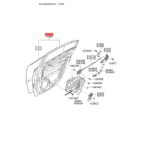 Двері, кузов праві 77004-2G010 Mobis - 770042G010 - схема з каталогу 77004, KKMAPMG09 770042G010