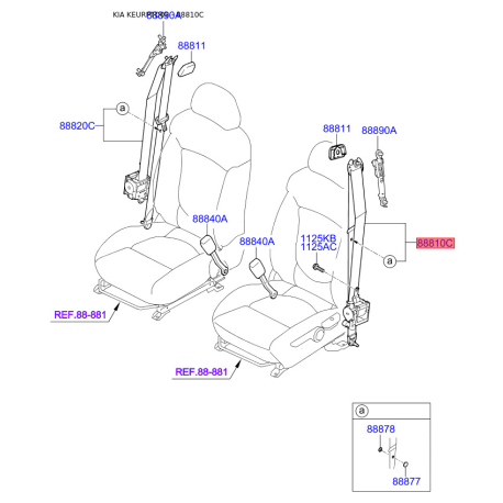 Ремень безопасности левый 88810-1M300WK Mobis - 888101M300WK - схема с каталога 88810C, KEURPTD08 888101M300WK