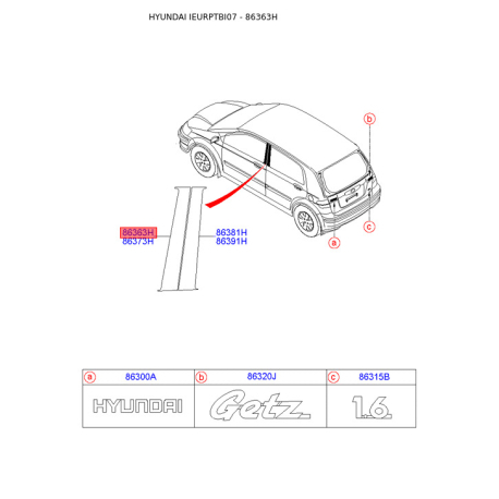 Облицовка / защитная накладка, боковина задняя левая 86363-1C001 Mobis - 863631C001 - схема с каталога 86363H, IEURPTBI07 863631C001
