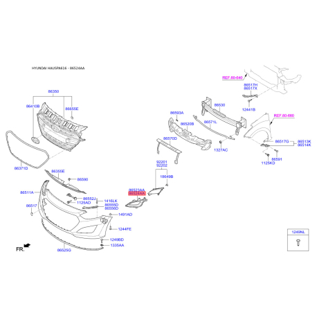 Облицовка, противотуманная фара правая 86564-A6030 Mobis - 86564A6030 - схема с каталога 86524AA, HAUSPA616 86564A6030