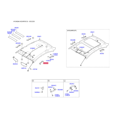 Демпфер панели крыши передний левый 85431-3SFL0 Mobis - 854313SFL0 - схема с каталога 85325D, KEURPGF10 854313SFL0