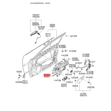 Підйомний пристрій для вікон правий 82402-2G010 Mobis - 824022G010 - схема з каталогу 82402, KKMAPMG09 824022G010