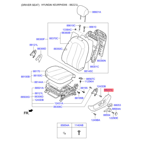 Сидіння кріплення ліве 88010-2H0108M Mobis - 880102H0108M - схема з каталогу 88221L, KEURPHD06 880102H0108M